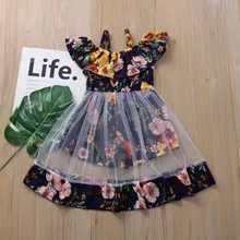 幼児の子供の女ドレス夏の服の花ベストフリルメッシュチュールプリンセスドレス自由奔放に生きる女の子ドレス Vestido Infantil 2020(China)