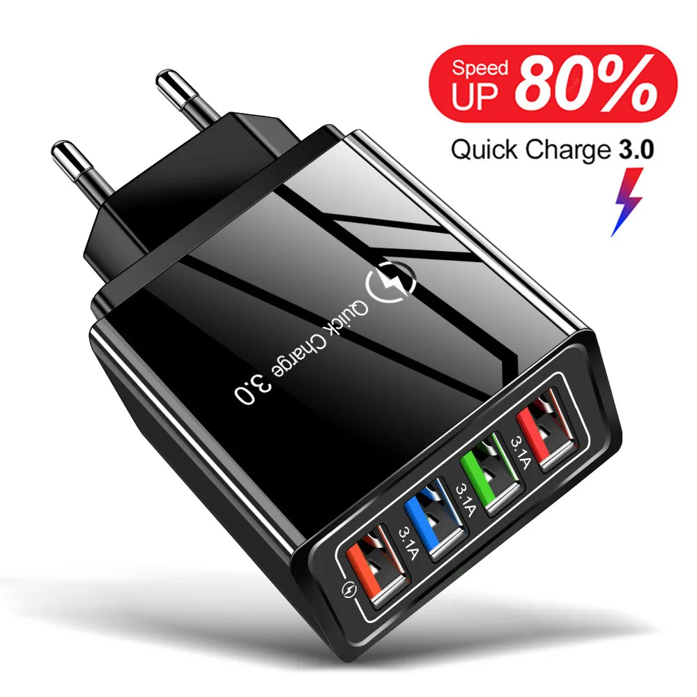 fast car charger for android Useful 4 USB Quick Charge 3.0 USB Charger for Huawei Mate 30 Samsung S10 A50 Tablet QC 3.0 Fast Wall Chargers EU Plug Adapte usb charging port for car Car Chargers