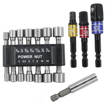 

Hexagon shank electric drill screwdriver socket 14pcs, square head socket extension 3 piece set hexagon shank inner connecting
