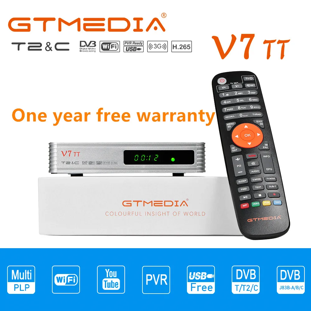 GTmedia V7 TT спутниковый Наземное ТВ DVB-T2 DVB-S Wi-Fi цифровой коробка приемник один год и