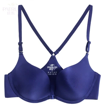 

E lovegirl Blue Gathered Y-shaped Backless Beautiful Back Underwear Sexy Deep V Cup Black Bra Female Seamless Rimless Bra