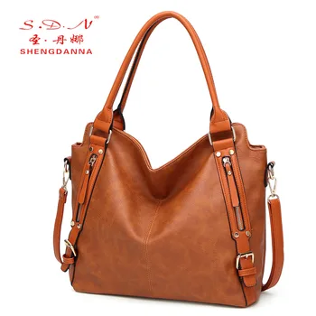 

SDN new style European and American ladies shoulder bag, classic solid color PU handbag, casual large capacity ladies bag