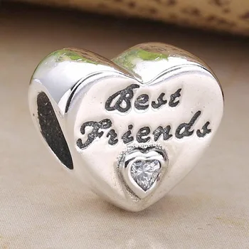 

Original Friendship Love Heart & Best Friend With Crystal Bead Fit 925 Sterling Silver Charm Bracelet Bangle Diy Jewelry