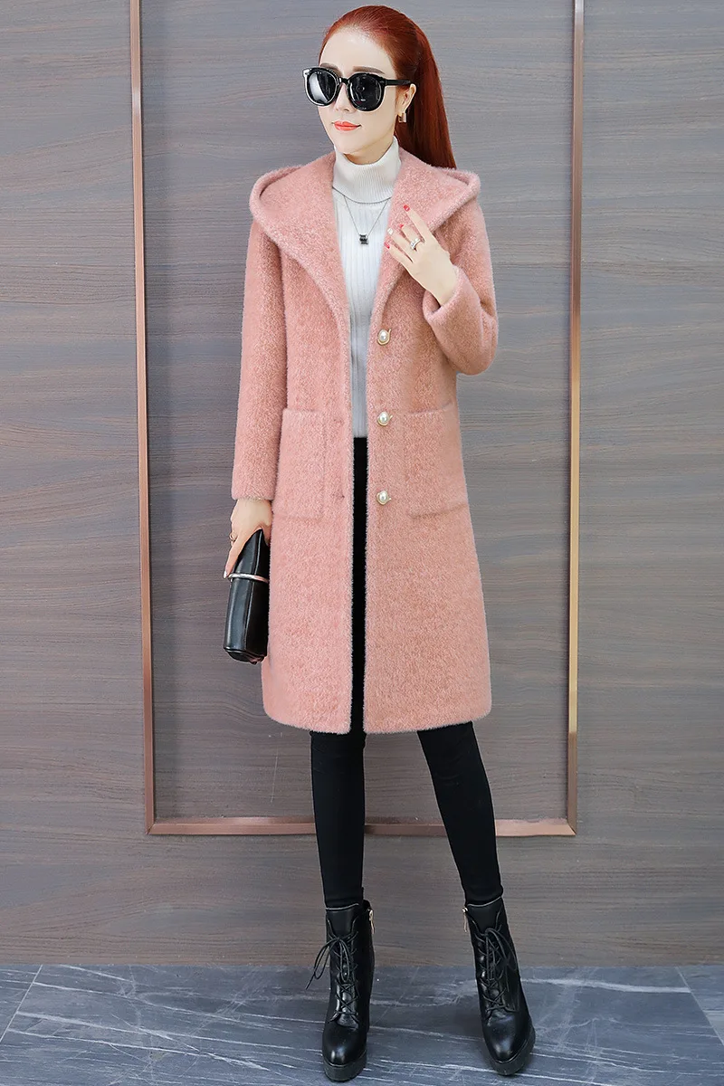 New Style Fashion Plush Coat Women's Winter Korean-style Loose Warm Elegant Goddess-Style Hooded Woolen Jacket