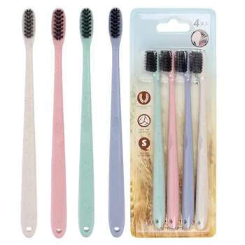 

4 Pcs/Set Soft And Fine BristlesToothbrush Adult Charcoal Toothbrushes Wheat Natural Straw And PP Material Handle Toothbrush