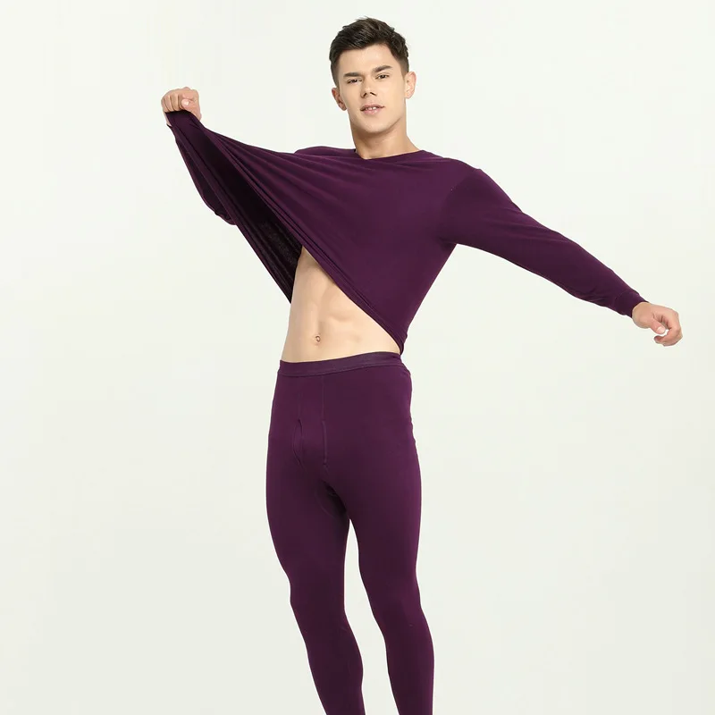 

2019 Multi-color Autumn and Winter Men's Thick Warm Underwear Men's Long Section Soft Warm Suit Jacket + Pants 2 Sets