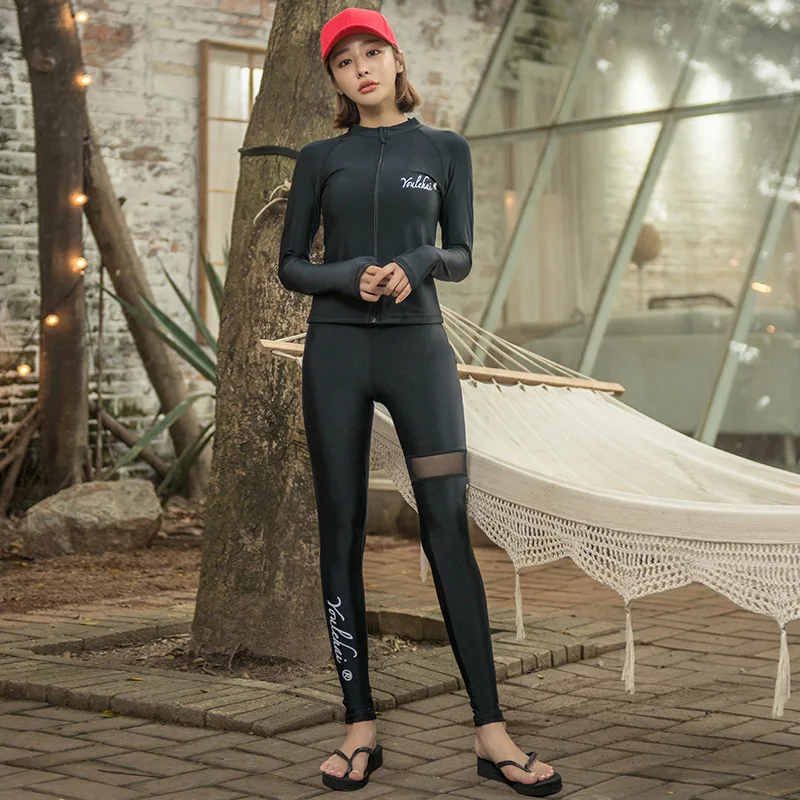 

New Style Split Type Long Sleeve Trousers Swimsuit Four-piece Set Diving Suit Sun-resistant Surfing Snorkeling Women's Zipper Je