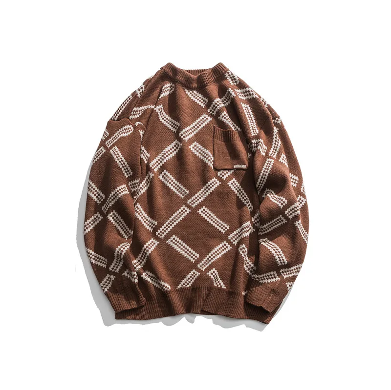 8963 brown ICPANS, пуловер в клетку, вязаные свитера, Harajuku, свободные, весна-осень, Повседневный, вязанный джемпер, топы в стиле хип-хоп, уличная одежда - Цвет: 8963 brown