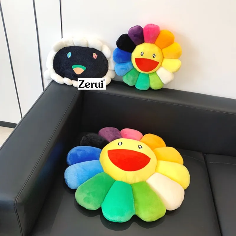 New 60cm High Quality Kawaii Murakami Sunflower Pillow Soft Flower Stuffed Doll Kaikai Kiki Colorful Pillows Plush Toy Cushion