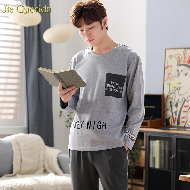Pijama Hombre Хлопковая мужская пижама хлопковая Высококачественная пижама плюс размер с буквенным карманом шикарная манжета большой размер мужской комплект
