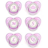 Metallic Purple Pacifier With Cover BPA Free Silicone Pacifier Name Initial Letter Dummy Teether Baby Shower Gifts For Babies 1