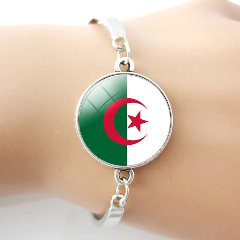 Algeria Flag Jewelry Set Algeria Flag Glass Cabochon Stud Earrings/ Bracelet/ Necklace Set
