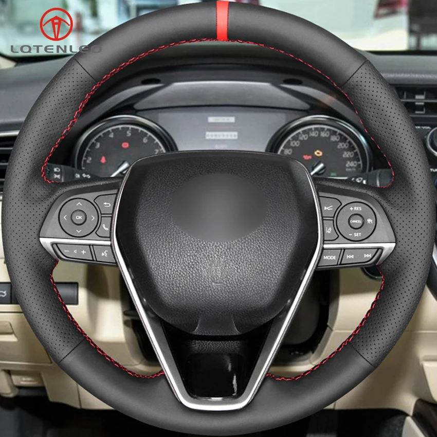 LQTENLEO черная крышка рулевого колеса автомобиля из натуральной кожи для Toyota Camry- Corolla- Avalon- Crown