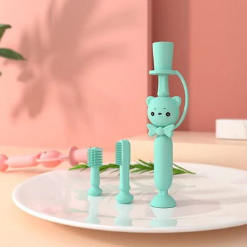

Tongue Massage For Baby Infant Born Chew Teethers Baby Teether Toys Cartoon Standing Training Silicone Toothbrush Set