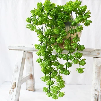 

2pcs 80cm Plastic Wall Hang Artificial Succulent Plant 5 Fork Branch Flower Vine Garland Fake Plants Wedding Home Decor Green