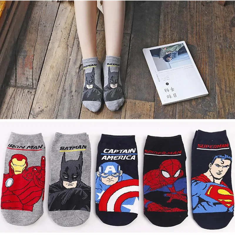Носки унисекс с героями мультфильма «Marvel»; забавные носки с Суперменом, человеком-пауком, капитаном, Железным человеком, Бэтменом; модные крутые носки