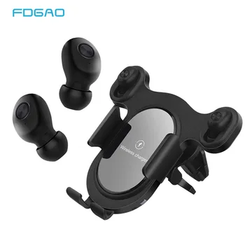 

Bluetooth 5.0 Earphone 15W Qi Wireless Car Charger for iPhone 11 XS 8 Samsung S20 S10 Air Vent Fast Charging Phone Holder Mount