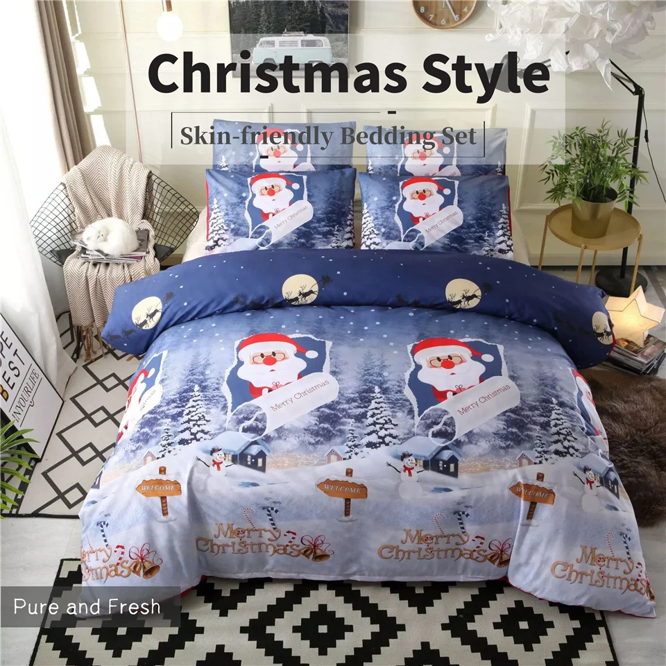 

Kawaii Bedding Sets Kids Blue Red Bed Sets Christmas Queen Size Comforter Sets 3d Printed Duvet Cover Set Santa Claus Gifts