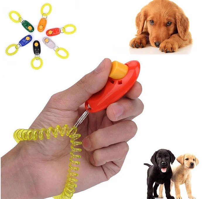 Bonzerpet, 1 шт., для дрессировки собак, кликер, пластмассовый, для кошек, клик, тренировочный инструмент, руководство по помощи, эластичный ремешок на запястье, звуковая кнопка, свисток