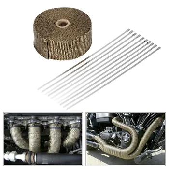 

10m Titanium Fiber Heat Wrap Exhaust Manifold 10 Cable Ties 30cm For Car Heat Wrap Exhaust Exhaust Heat Wrap