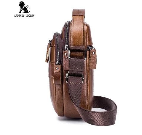 LAOSHIZI men's Genuine Leather Shoulder Bag Men Messenger Bags Small Casual Flap Zipper Design handbags Male CrossBody Bag