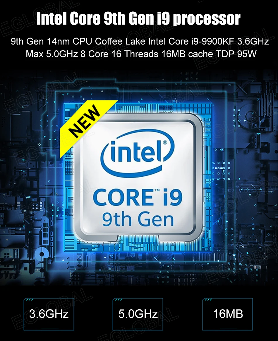 Game Killer Mini PC with Intel Core i9 9900KF/i7 9700KF, Nvidia RTX1660S 6GB, AX200 WiFi, 4K HDMI/DP/DVI – High-Performance Desktop Computer. Description Image.