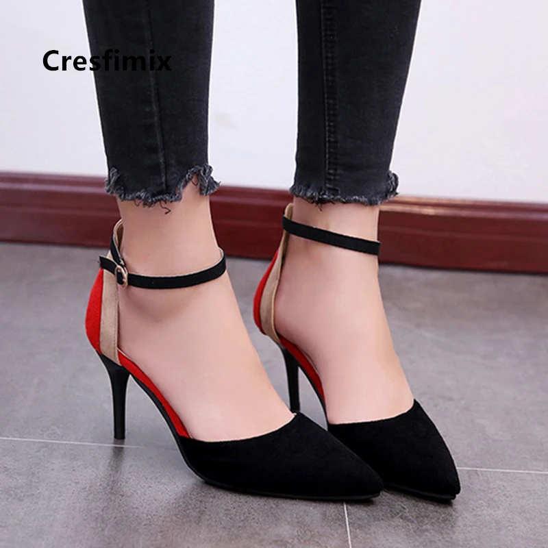 

Cresfimix zapato negro tacon women cute pointed toe buckle strap high heel shoes for office party black & beige stiletto a5842