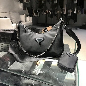 

Solid Color Composite Bag for Women 2020 New Trend Fashion Three-in-one Nylon Bag Ladies Purses and Handbags Luxury Sac Luxe cc