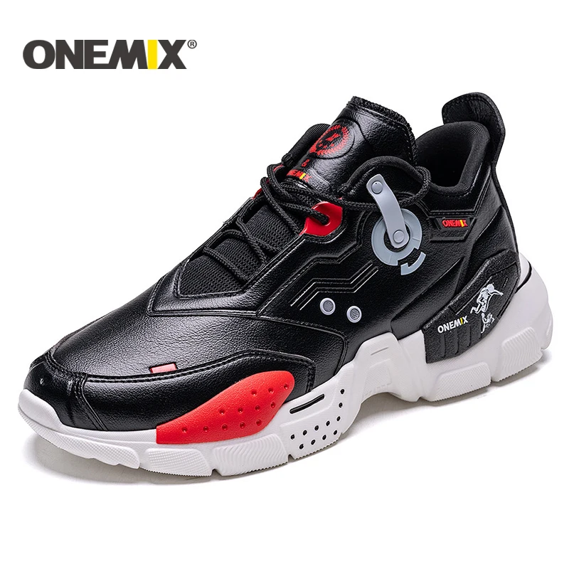 

ONEMIX New Men Running Shoes Leather Vamp Sneakers Men Lace Up Women Paltform Shoes Walking Sneakers Chunky Dad Shoes