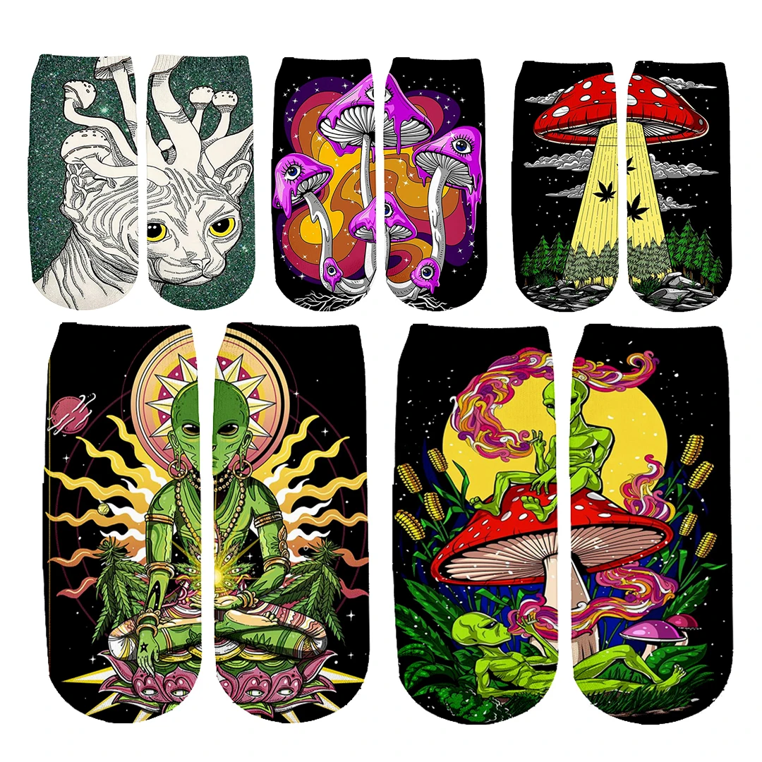 Короткие носки Plstar Cosmos в стиле хиппи с принтом в виде грибов