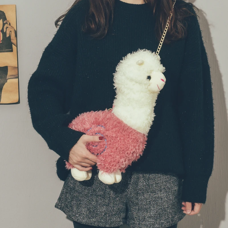

Cartoon Alpaca Shape Shoulder Bags Lovely Animals Doll Girl Gifts Funny Plush Sheep Korean Style Crossbody Bags for Women