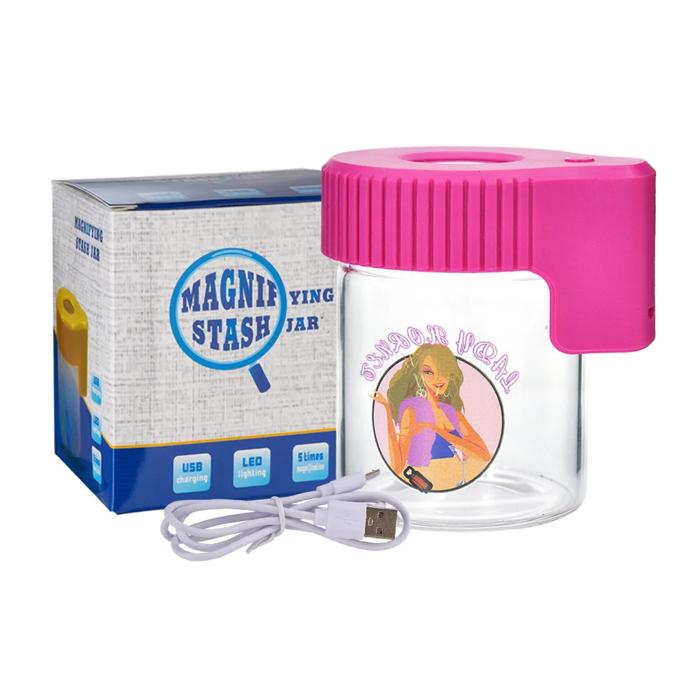 

LADY HORNET Stash Jar Light-Up LED Transparent Glass Air Tight Storage Jars Magnifying Viewing Jar (Black)