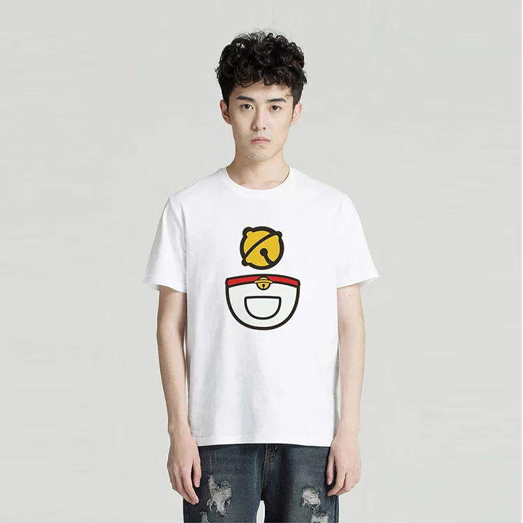 

Couples Tinker Bell Short Sleeve Doraemon T-shirt CHIC Doraemon Pattern Parent-child Matching Outfit Clothes Pure Cotton T-shirt