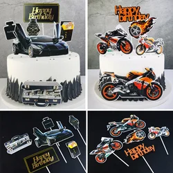 Happy Birthday Cake Toppers Motorcycle Topper Kids Girls Car Watch Cigarette Cake Flags Wedding Bride Party Baking DIY Decor