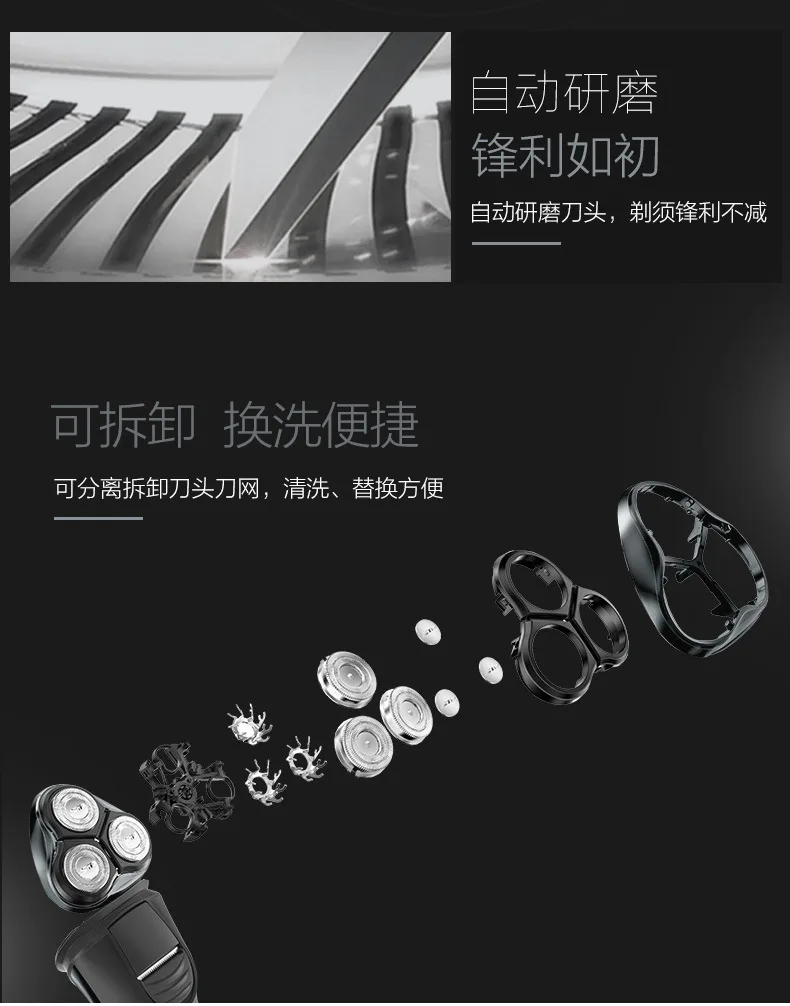 Superman Shaver Electric, Rechargeable Men Smart Shaver Beard Knife Three Cutter Head Fully Washable RS350