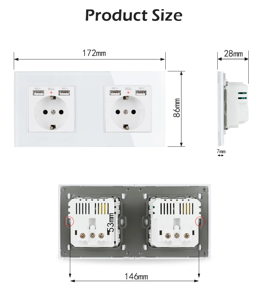 Minitiger 2 комплекта Россия Испания настенная розетка стандарта ЕС+ двойной USB порт зарядки скрытый мягкий светодиодный индикатор стеклянная панель 172*86 мм
