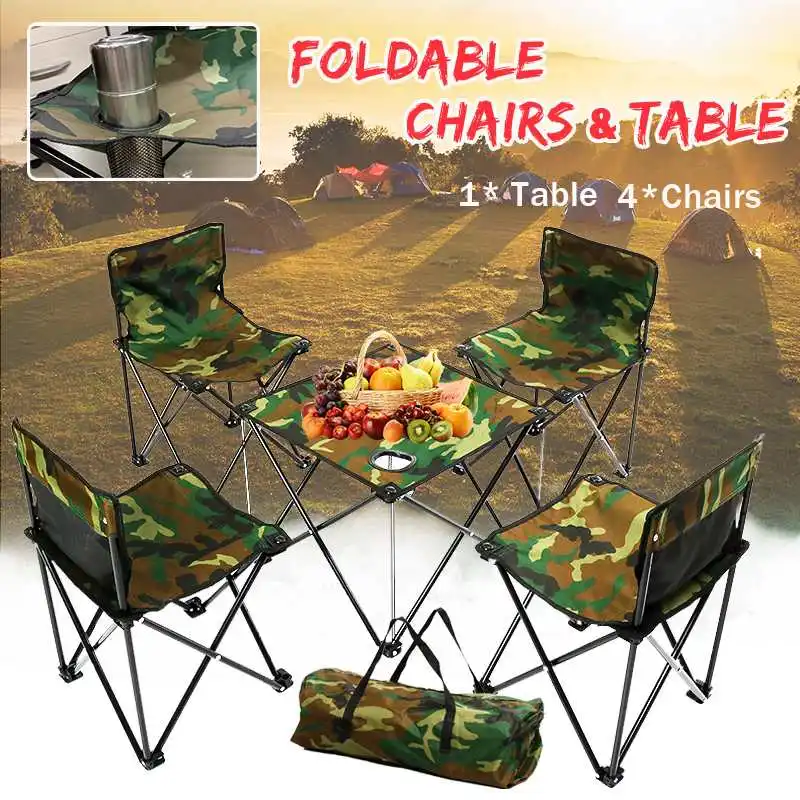 

5 in 1 Outdoor Table and Chairs Camping Hiking Outdoor Foldable Chair Table Set Fishing Picnic BBQ Chair Seat Resting Stool