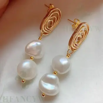 

White Baroque Pearl Earring 18k Ear Drop Dangle Hook Fashion Flawless Cultured Earbob Accessories AAA Irregular Natural Party