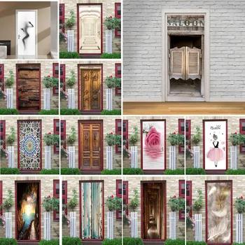 

Self Adhesive Bedroom Saloon Flower Wodden Door Sticker Feather DIY Renovation Mural Waterproof Print Pictures New Home Decor