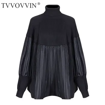 

Sweater Pullover loose Patchwork Women 2020 Autumn Casual Fashion New Style Temperament Turtleneck Full Sleeve Sweater AUME