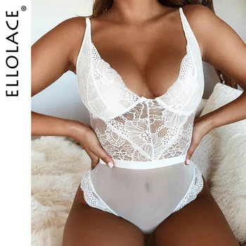 

Ellolace 9 Colors Mesh Sheer Lace Bodysuit V Neck Sexy Bodysuit Women 2020 Teddies Catsuits Fashion Body Mujer Party Clubwear