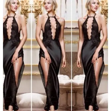 

Sexy Deep V Exposed Breast Sleep Skirt Long Robe Dress