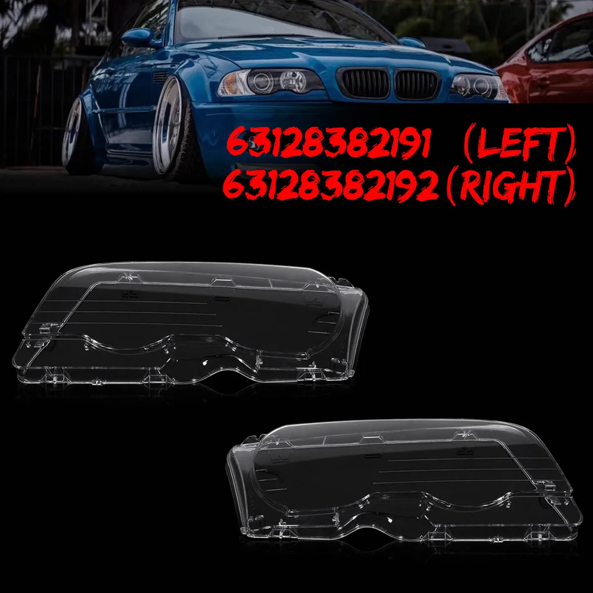 

1 Pair For BMW E46 2DR 1999-2003 M3 1999-2002 Car Headlight Clear Lens Headlamp Clear Cover Coupe Convertible replacement