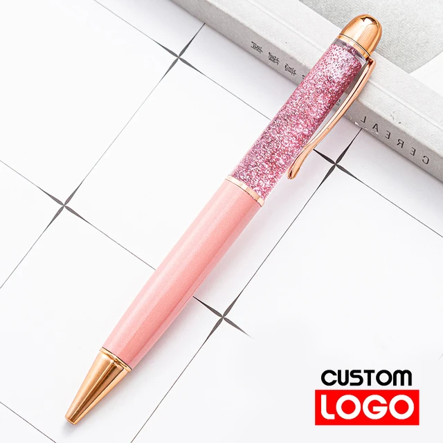 Creative Gold Foil Oil Pen Crystal Wafer Pen High-grade Metal Signature Pen Custom LOGO Lettering Engraved Name Stationery N 2 - Light pink