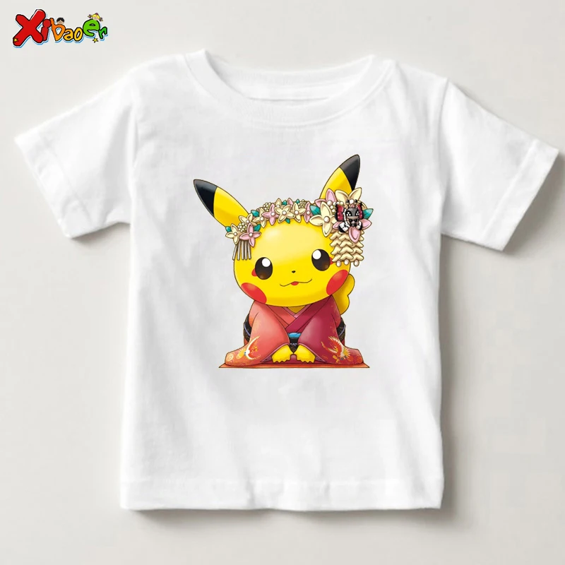 

New Arrival Print Chudori Pikachu Children Tshirt Boys and Girls Summer Casual Tops Kid Soft White T-shirt Boys Tops Girls Tops