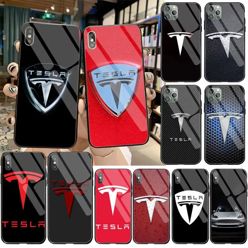 Super Electric Car Tesla Black TPU Soft Phone Case Cover Tempered Glass For iPhone 11 Pro XR XS MAX 8 X 7 6S 6 Plus SE 2020 case | Мобильные
