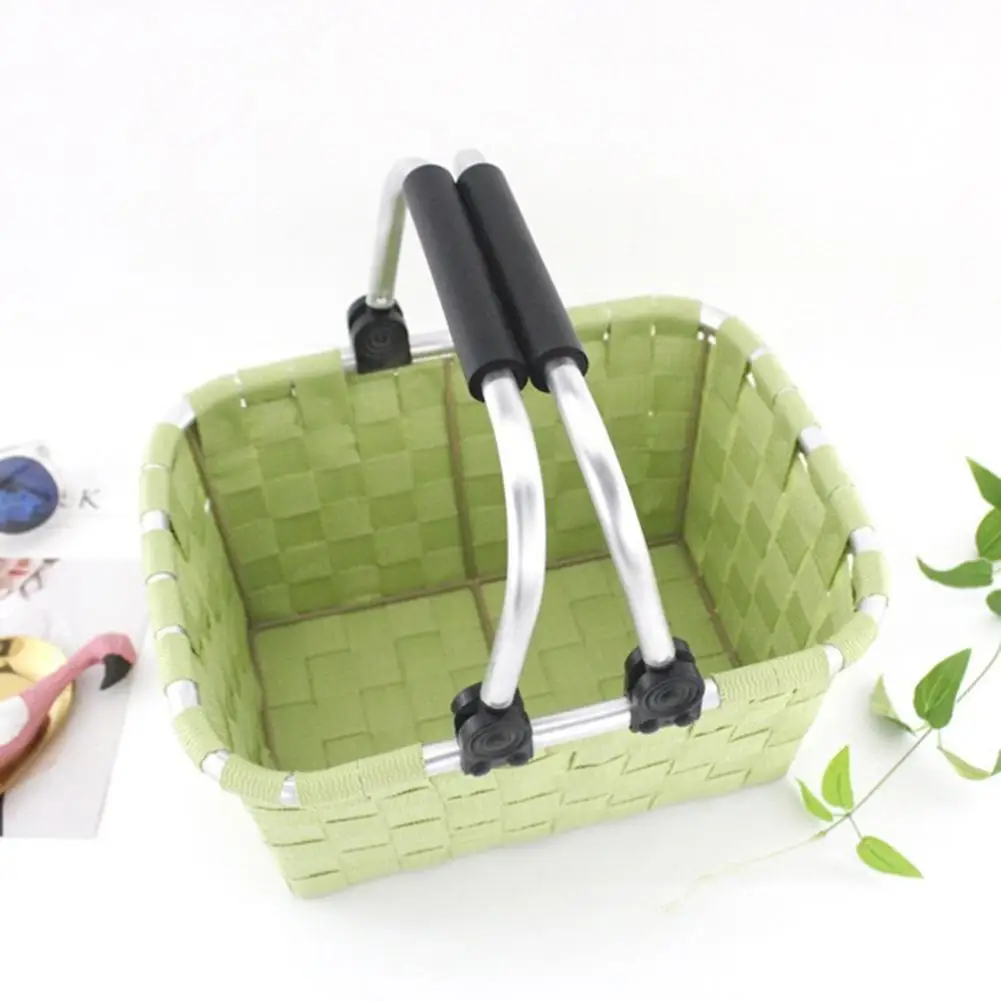 Woven Storage Basket Nylon Woven Multicolor With Foldable Hinge Handle Shopping Bag Plastic Woven 