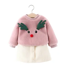 Зимний костюм для маленьких девочек фланелевая толстовка с героями мультфильмов+ юбка комплект из 2 предметов, бархатный плотный теплый комплект для маленьких девочек, повседневная хлопковая одежда принцессы для новорожденных