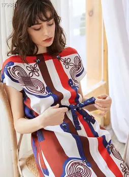 

2020 New Runway Dress Women's O-Neck Short Sleeve Belt Loose Mini Casual Floral Print Ladies Office Color Patchwork Silk Dress