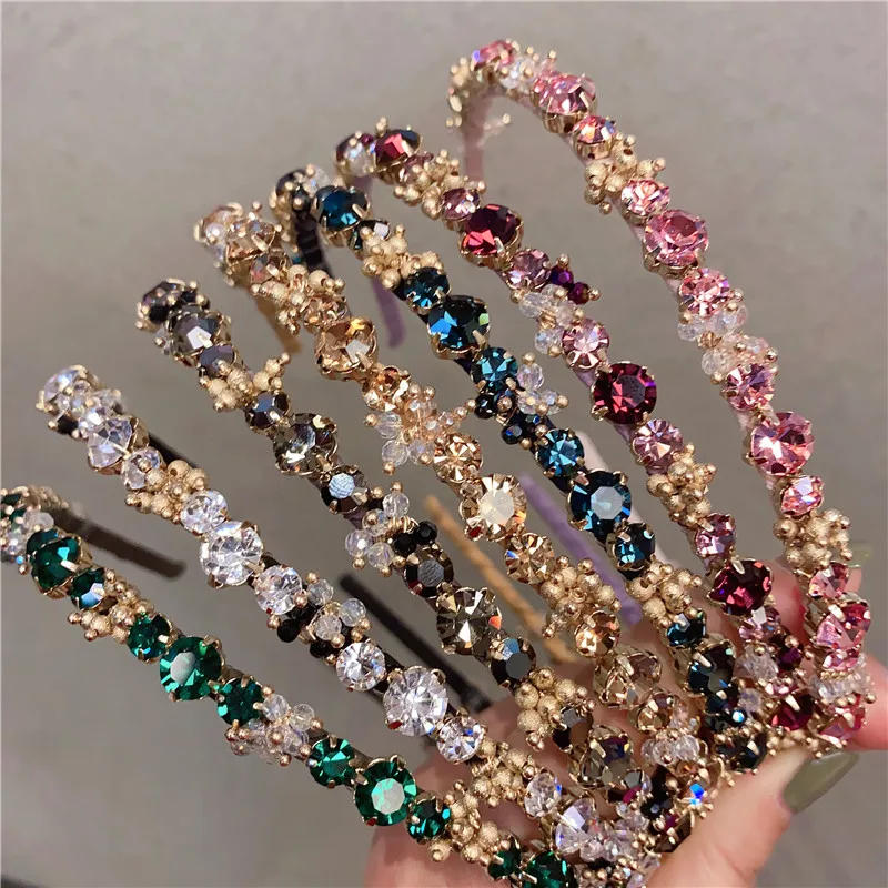 Handmade Luxury Rhinestone Hairbands 7 Colors Delicated Golden Beading Vintage Elegant Headbands Women Ins Street Headwear 2021 youlapan hp412 elegant bridal headbands rhinestone crystal headpiece banquet headwear woman bridesmaid hairbands tiara and crown